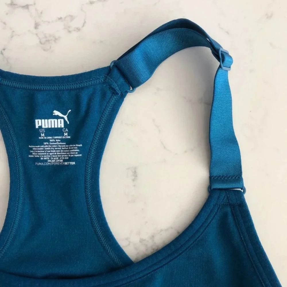 Puma Racer Back Sporty Activewear Pull On Bra Top Adjustable Straps Blue Size M - Picture 2 of 7